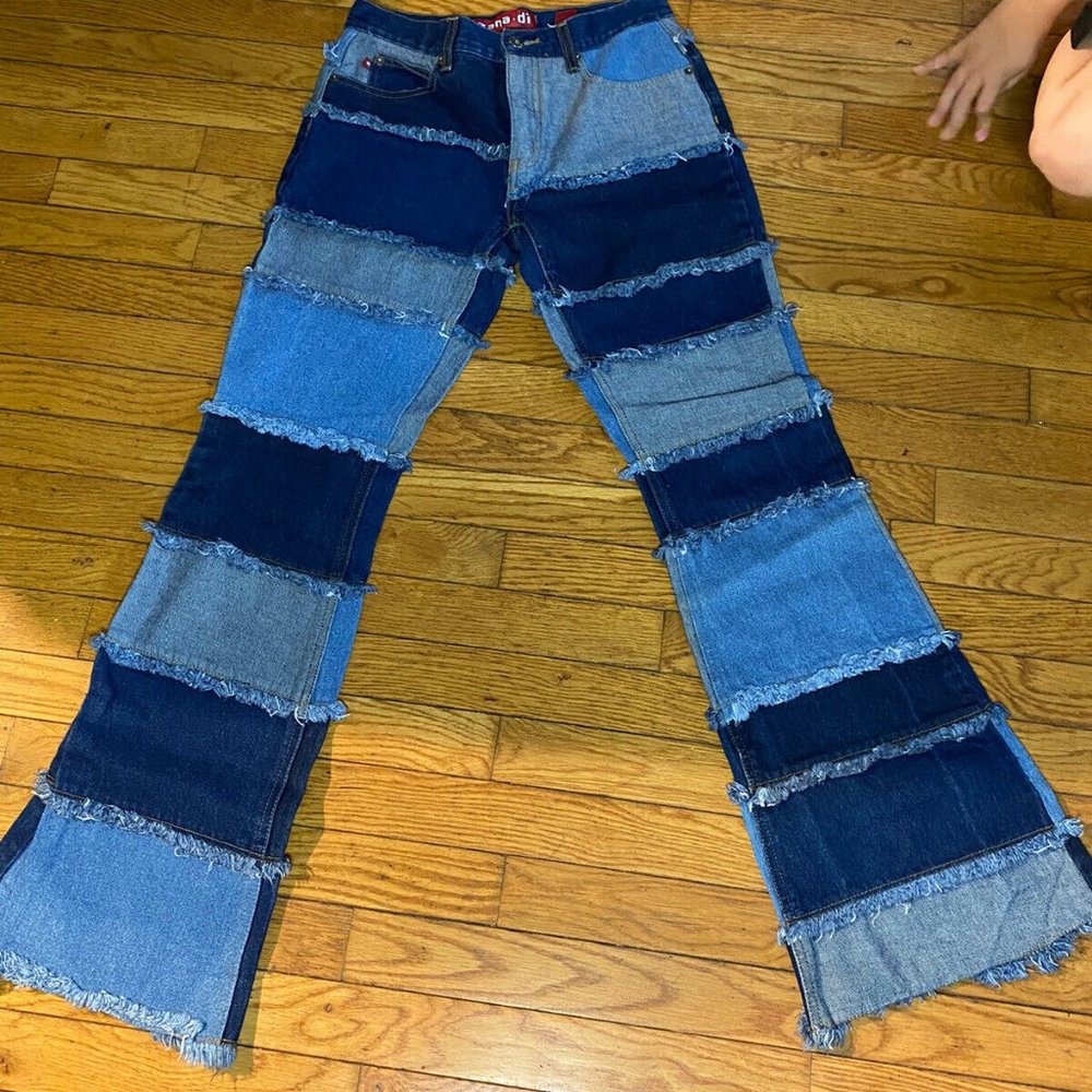 Zana Di Patchwork Jeans Denim Flare Mid Rise 90's Vintage Hippie Boho Size 5